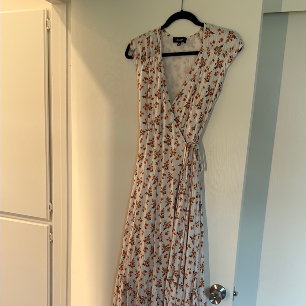 Floral Wrap Dress by Aakaa - White and Orange